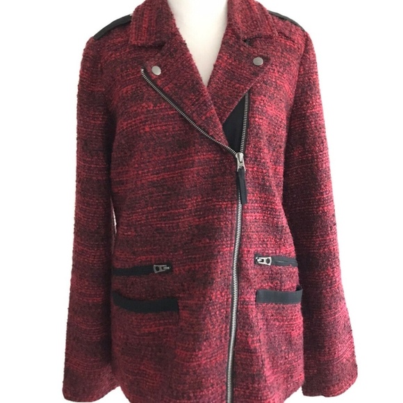 Lucky Brand | Slouchy Long Moto Jacket Women's Size S Red Full Zip Long Sleeve - Picture 3 of 12